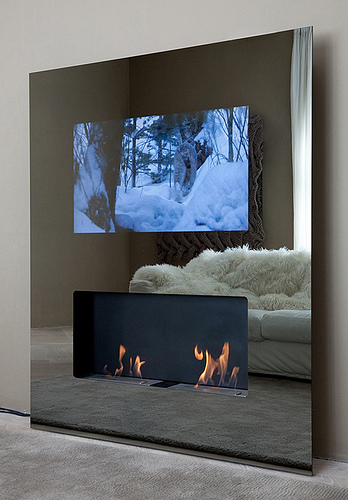Fireplace Design Picture; Modern Fireplace Photo with LCD TV Screen Built-in Design